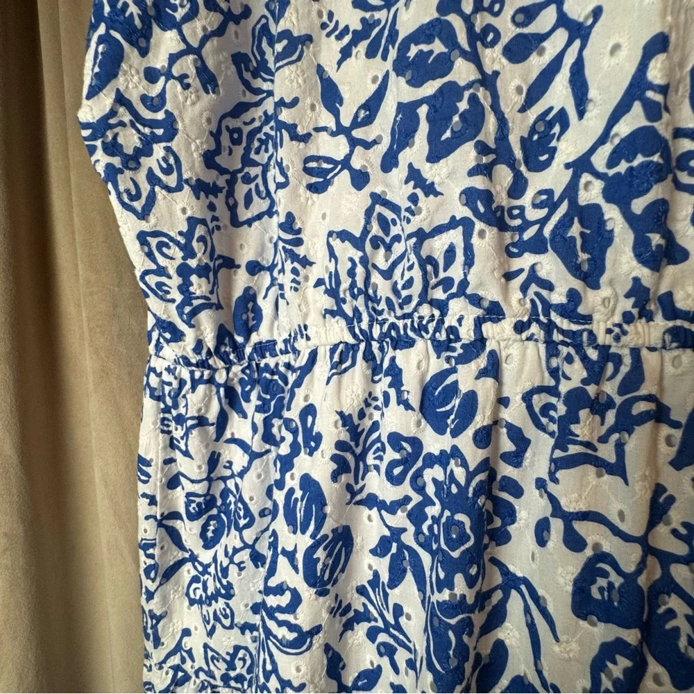 Estelle Cote Dazur Embroidered Midi Dress 1X 2X Eyelet Floral Summer Cotton